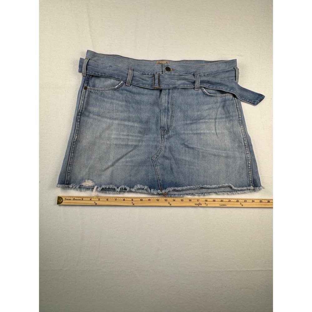 Polo Ralph Lauren Denim Mini Skirt Light Wash Belted Raw Hem Distressed Womens - Picture 8 of 15
